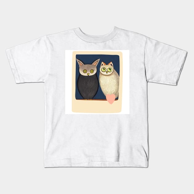 A Cat and An Owl Funny Pet Owner Love Frame Kids T-Shirt by Trendy-Now